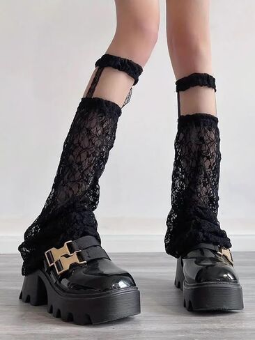Women's Lace Leg Warmers Y2K Knee High Hollow Out Gartered Leg Sleeves Socks for Girls in Saudi Arabia