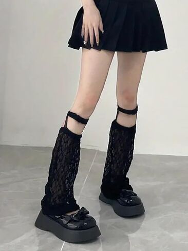 Women's Lace Leg Warmers Y2K Knee High Hollow Out Gartered Leg Sleeves Socks for Girls in Saudi Arabia
