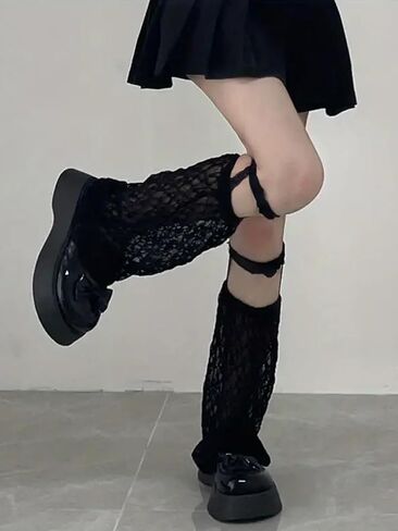 Women's Lace Leg Warmers Y2K Knee High Hollow Out Gartered Leg Sleeves Socks for Girls in Saudi Arabia
