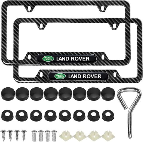 4 Holes License Plate Frames for Land ROVERCarbon Fiber-2 Pack Black Aluminum Metal Rattle Proof Front & Rear Tag License Plate Holders,Stainless Steel Tamper Proof License Plate Screws,for Women&Men in Saudi Arabia