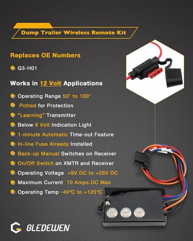 Gledewen G3-H01، مجموعة التحكم عن بعد اللاسلكية لمقطورة التفريغ، إمالة ونش رفع هيدروليكي 12 فولت، وحدة تحكم لاسلكية لمقطورة التفريغ، نظام التحكم في مقطورة التفريغ اللاسلكي عن بعد، نطاق تشغيل 50-100 قدم in Saudi Arabia