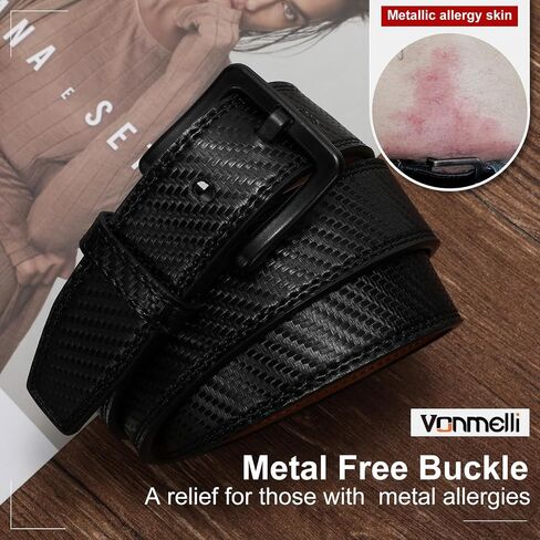 VONMELLI Nickel Free Leather Belt for Men, TSA Approved Non Metal Men’s Belt for Jeans with Hypoallergenic Buckle in Saudi Arabia