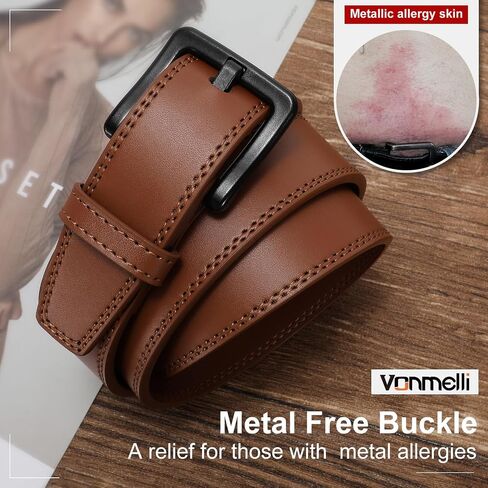 VONMELLI Nickel Free Leather Belt for Men, TSA Approved Non Metal Men’s Belt for Jeans with Hypoallergenic Buckle in Saudi Arabia