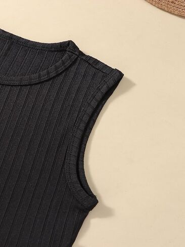 Girl's Sleeveless Criss Cross Ribbed Tank Top Casual Crewneck Slim Fit Crop Tops Tees in Saudi Arabia