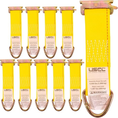 US Cargo Control E-Track Rope Tie-Offs, 2 Inch x 6 Inch Cargo Tie-Downs (10-Pack) with D Ring and Spring E Track Fitting for Easily Securing Cargo to E-Track, 1,467 Pounds Working Load Limit - Yellow in Saudi Arabia