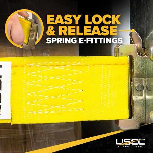 US Cargo Control E-Track Rope Tie-Offs, 2 Inch x 6 Inch Cargo Tie-Downs (10-Pack) with D Ring and Spring E Track Fitting for Easily Securing Cargo to E-Track, 1,467 Pounds Working Load Limit - Yellow in Saudi Arabia