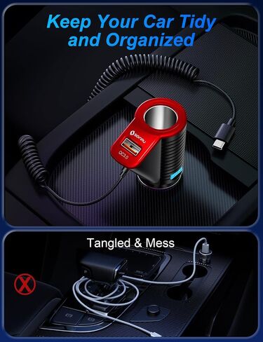 Cigarette Lighter Splitter, SONRU 120W Car Cigarette Lighter Adapter PD 30W & QC3.0 Fast Charge (6 FT Type-C Coiled Cable) 12V/24V Car Splitter Adapter for All Car Devices in Saudi Arabia