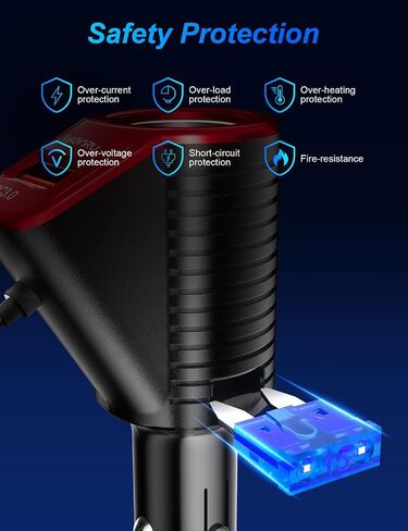 Cigarette Lighter Splitter, SONRU 120W Car Cigarette Lighter Adapter PD 30W & QC3.0 Fast Charge (6 FT Type-C Coiled Cable) 12V/24V Car Splitter Adapter for All Car Devices in Saudi Arabia
