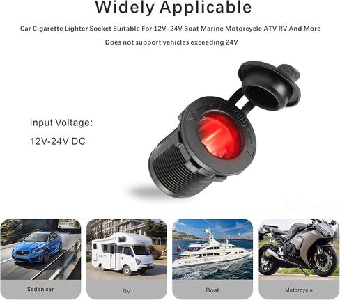 UYYE Universal 12V/24V Car Cigarette Lighter Socket, for Car Marine Motorcycle ATV RV and More, Car Interior Accessories with Waterproof Receptacle in Kuwait