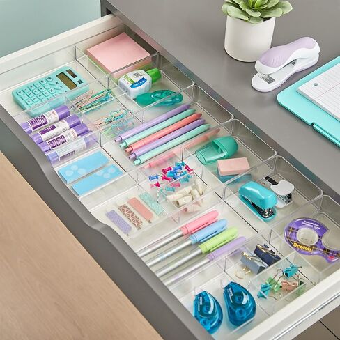 مجموعة منظم الأدراج من 6 قطع من STORi Remix | رمادي كلاسيكي | صناديق تخزين المكياج والزينة وفواصل أدراج المكتب in Kuwait