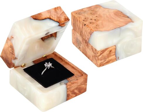 Wedding Ring Box, Engagement Ring Box with Single Slot Handcrafted Stabilized Wood and Resin Ring Box for Proposal Wedding Ceremony, Jewelry Organizer Elegant and Retro Ring Holder Box(Green) in Saudi Arabia