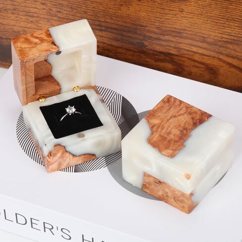 Wedding Ring Box, Engagement Ring Box with Single Slot Handcrafted Stabilized Wood and Resin Ring Box for Proposal Wedding Ceremony, Jewelry Organizer Elegant and Retro Ring Holder Box(Green) in Saudi Arabia