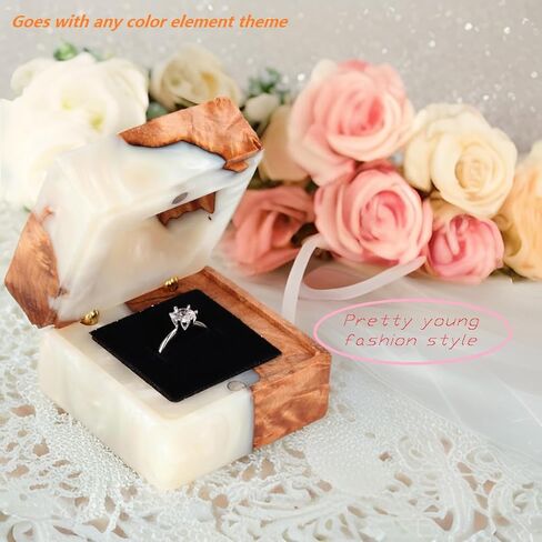 Wedding Ring Box, Engagement Ring Box with Single Slot Handcrafted Stabilized Wood and Resin Ring Box for Proposal Wedding Ceremony, Jewelry Organizer Elegant and Retro Ring Holder Box(Green) in Saudi Arabia