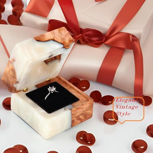 Wedding Ring Box, Engagement Ring Box with Single Slot Handcrafted Stabilized Wood and Resin Ring Box for Proposal Wedding Ceremony, Jewelry Organizer Elegant and Retro Ring Holder Box(Green) in Saudi Arabia