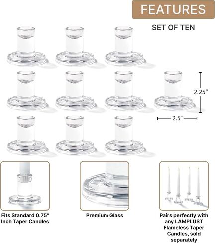 LampLust Clear Candle Holders for Candlesticks,10 Pack, 2.5 in, Glass Candlestick Holder, Fits Standard Tapered Candles, Decorative Candle Holders for Table Centerpiece, Colorful Modern Candle Holder in Saudi Arabia