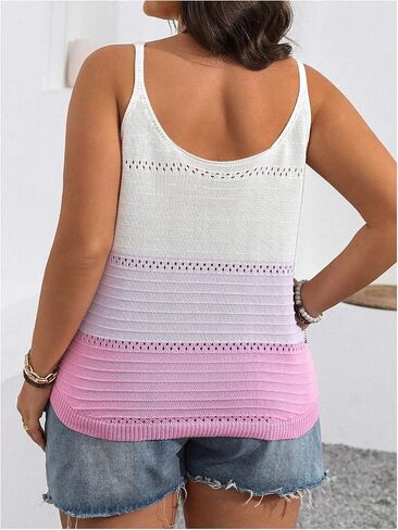 SOLY HUX Women's Plus Size Summer Knit Camisole Sweater Vest Sleeveless Color Block Cami Tops in Saudi Arabia