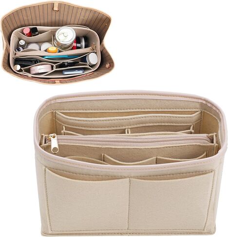 Purse Organizer Insert, Felt Bag Organizer with Metal Zipper, Tote Bag Organizer Insert with 6 Sizes, Compatible with Neverful Speedy Tote and More in Saudi Arabia
