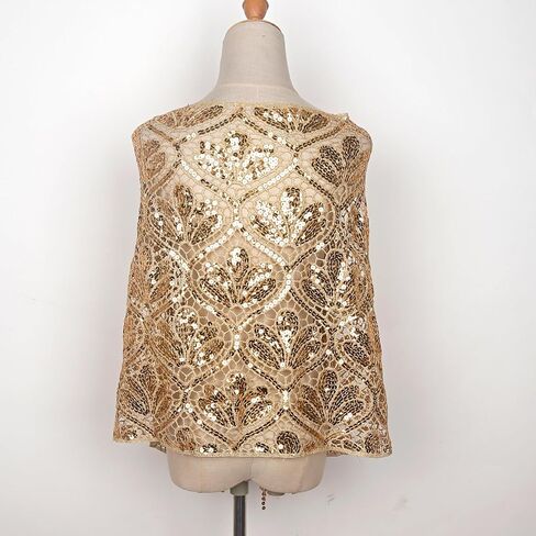 L'VOW Glittering 1920s Scarf for Women Mesh Sequin Wedding Cape Fringed Evening Shawl Wrap in Saudi Arabia