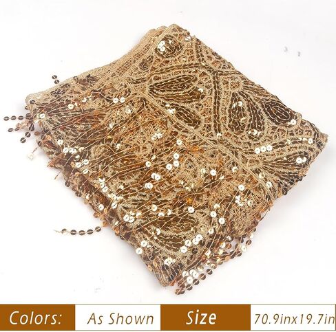 L'VOW Glittering 1920s Scarf for Women Mesh Sequin Wedding Cape Fringed Evening Shawl Wrap in Saudi Arabia