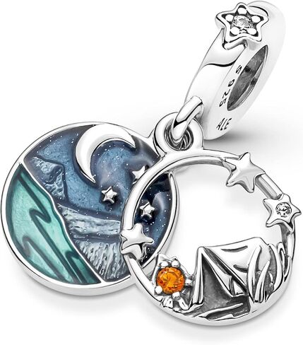 Pandora Camping Night Sky Double Dangle Charm Bracelet Charm Moments Bracelets - Stunning Women's Jewelry - Gift for Women - Made with Sterling Silver, Cubic Zirconia & Enamel in Saudi Arabia