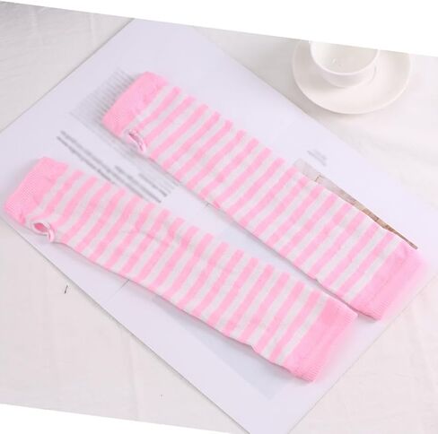 2 Pairs Long Striped Arm Warmers Winter Arm Sleeves Fingerless Knit Gloves Stretchy Thumb Hole Gloves in Saudi Arabia