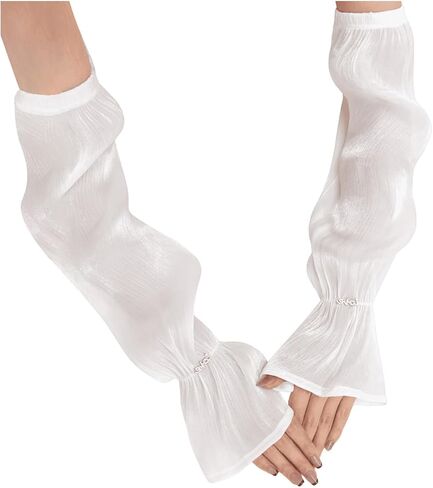 OYOANGLE Women's Ruffle Hem Fingerless Arm Sleeve Sun Protection Elbow Length Wedding Gloves in Saudi Arabia