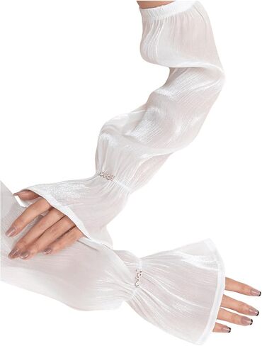 OYOANGLE Women's Ruffle Hem Fingerless Arm Sleeve Sun Protection Elbow Length Wedding Gloves in Saudi Arabia
