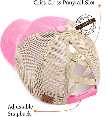 C.C Exclusives Washed Distressed Cotton Denim Criss-Cross Ponytail Hat Baseball Cap Bundle Hair Tie (BT-780)(BT-791) (A Elastic Band-Denim/Navy) in Kuwait
