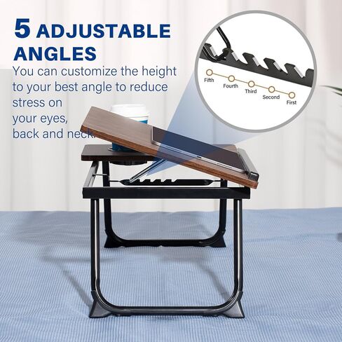 Laptop Desk for Bed Couch, Adjustable Foldable Bed Table with Cup Holder, Breakfast Serving Tray, Portable Laptop Lap Desk Stand for Working Reading Writing Eating Gaming in Bed Sofa Floor in Kuwait