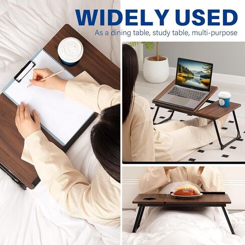 Laptop Desk for Bed Couch, Adjustable Foldable Bed Table with Cup Holder, Breakfast Serving Tray, Portable Laptop Lap Desk Stand for Working Reading Writing Eating Gaming in Bed Sofa Floor in Kuwait