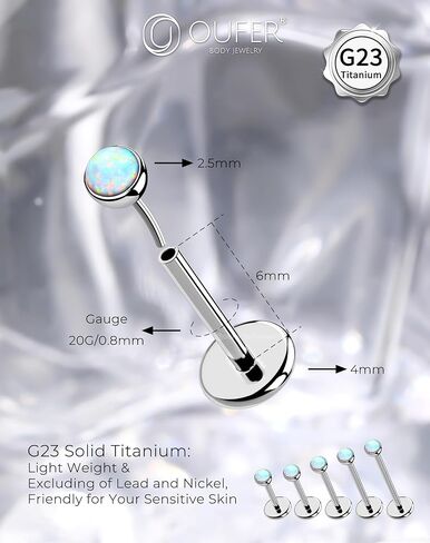 OUFER 2PCS 16G/20G Nose Lip Studs, G23 Solid Titanium Threadless Push in Nose Nostril Lip Labret Medusa Monroe Helix Cartilage Tragus Conch Lobe Piercing Jewelry for Women Men in Saudi Arabia