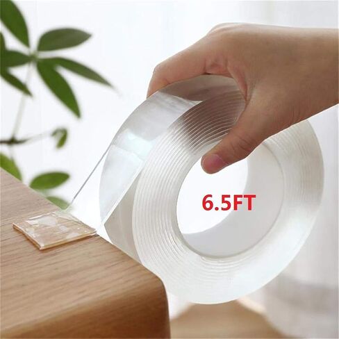 Mounting Tape.Adhesive Tape, Double Sided Mounting Carpet Tape Heavy Duty, Traceless Washable Removable Strong Adhesive Rug Tape Gripper, Reusable Clear Anti Slip Gel Grip Tape(2m(6.5ft)) in Saudi Arabia