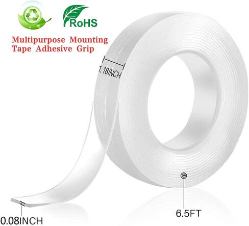 Mounting Tape.Adhesive Tape, Double Sided Mounting Carpet Tape Heavy Duty, Traceless Washable Removable Strong Adhesive Rug Tape Gripper, Reusable Clear Anti Slip Gel Grip Tape(2m(6.5ft)) in Saudi Arabia
