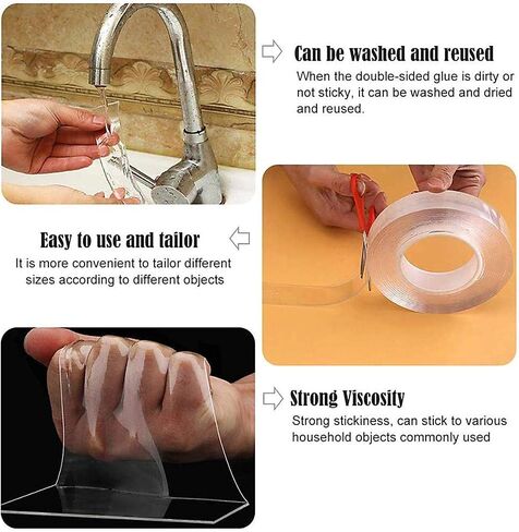 Mounting Tape.Adhesive Tape, Double Sided Mounting Carpet Tape Heavy Duty, Traceless Washable Removable Strong Adhesive Rug Tape Gripper, Reusable Clear Anti Slip Gel Grip Tape(2m(6.5ft)) in Saudi Arabia