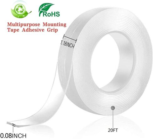 Mounting Tape.Adhesive Tape, Double Sided Mounting Carpet Tape Heavy Duty, Traceless Washable Removable Strong Adhesive Rug Tape Gripper, Reusable Clear Anti Slip Gel Grip Tape(2m(6.5ft)) in Saudi Arabia