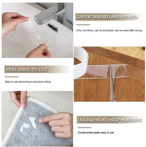 Mounting Tape.Adhesive Tape, Double Sided Mounting Carpet Tape Heavy Duty, Traceless Washable Removable Strong Adhesive Rug Tape Gripper, Reusable Clear Anti Slip Gel Grip Tape(2m(6.5ft)) in Saudi Arabia