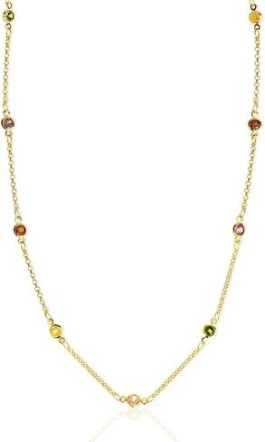 Gold Birthstone Station Necklace for Women - Delicate Simulated Diamond Necklaces Dainty Rainbow Candy Crystal Rhinestone CZ Chian Choker Gifts for Mother in Saudi Arabia
