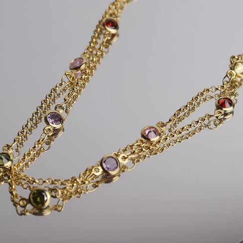 Gold Birthstone Station Necklace for Women - Delicate Simulated Diamond Necklaces Dainty Rainbow Candy Crystal Rhinestone CZ Chian Choker Gifts for Mother in Saudi Arabia