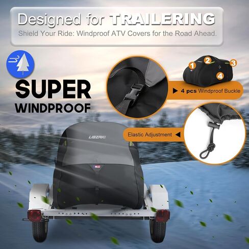 غطاء ATV 600D مقاوم للماء وشديد التحمل وقابل للسحب 4 عجلات، غطاء رباعي يغطي جميع المواسم، مقاوم للطقس في الهواء الطلق، حماية من الأشعة فوق البنفسجية لبولاريس كاواساكي ياماها سوزوكي كان آم أسود/رمادي-M in Kuwait