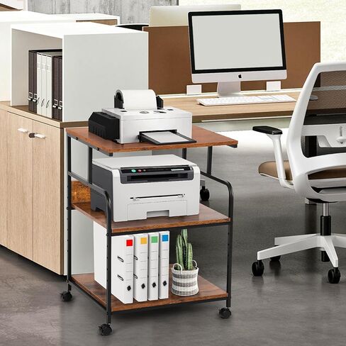 Printer Stand 3 Tier Printer Stand with Wheels Large Rolling Printer Table with Adjustable Storage Shelf Rolling Cart with Paper Storage Shelf for Home Office Organization Heat Press in Kuwait