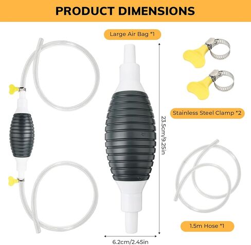 خرطوم سيفون يدوي بطول 4.9 قدم للبنزين، مضخة مصاصة سائلة متعددة الوظائف، مضخة سيفون للغاز والزيت والبنزين وخزان المياه السائل المحمول، مع صمام تدفق وإبزيمين ثابتين in Kuwait