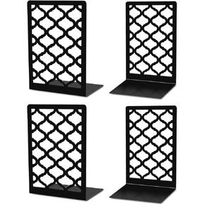 Zonon 2 Pairs Book Ends Bookends for Shelves Non Skid Book Shelf Organizer Moroccan Trellis Art Design Metal Black Heavy Duty Book Holder for Home Office Decor 7 x 4.72 x 3.54 Inch