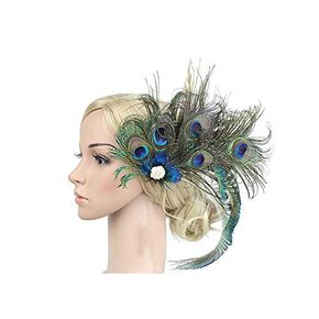 Women Girls Peacock Feather Costume Hair Clip Flapper Headpiece Hat Accessory Retro Wedding Carnival Party Hairpin