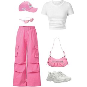 Floerns Girl's 2 Piece Outfits Short Sleeve Crewneck Ruched Tee and Cargo Pants