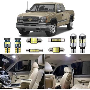 12 Piece White Interior LED Lights Kit for Chevrolet Chevy Silverado/GMC Sierra 1999 2000 2001 2002 2003 2004 2005 2006 Super Bright 6000K Interior LED Light Bulbs Package + Install Tool