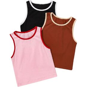 Milumia Girl's 3 Pack Ribbed Knit Crew Neck Sleeveless Basic Tank Tops