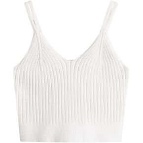 SweatyRocks Girl's V Neck Double Straps Ribbed Knit Cropped Tank Sleeveless Slim Fitted Crop Camisole Tops