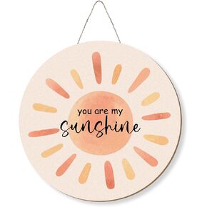 You are My Sunshine Sun Sign Decor, Boho Sun Round Front Porch Door Decor, Inspirational Sunshine Wall Hanging Decor, Rustic Signs for Teens Kids Room Nursery Classroom Playroom, 12x12 Inch