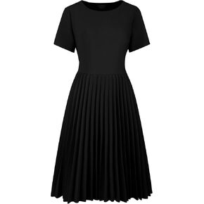Women's Pleated Dresses 2024 Short Sleeve Midi Work A-Line Dress