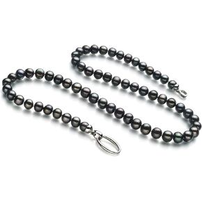 Joyce Black 8-9mm A Quality Freshwater 925 Sterling Silver Cultured Pearl Necklace For Women